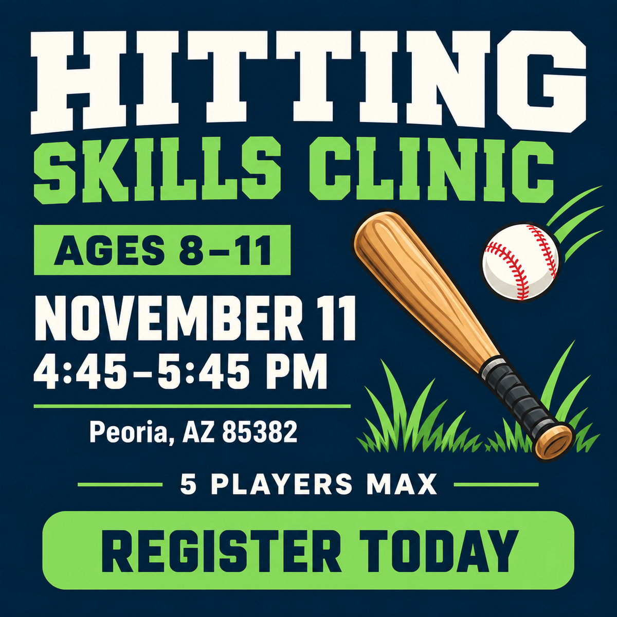 Hitting Clinic (Ages ~8-11) - Nov. 11th - 4:45-5:45 PM